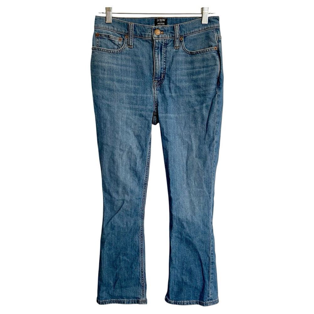 J Crew Mid Rise Flare Crop Jeans Women’s Size 26 Medium Wash Preppy Stretch